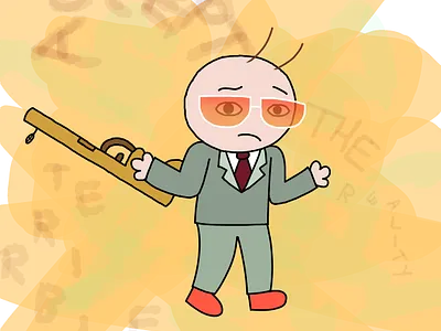 glasses man cartoon digital art fan art fanart glasses man illustration little president rifle sad the midnight gospel