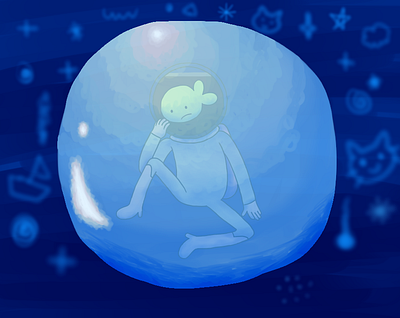 lonely bubble alone blue cartoon cute darryl the fish digital art fan art fanart illustration sea the midnight gospel