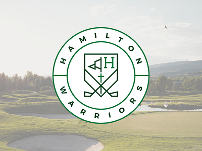 Hamilton Warriors Golf Team Badge badge christian club clubs course cross flag flat design geometric golf golf course logo design minimal monogram monoline school team