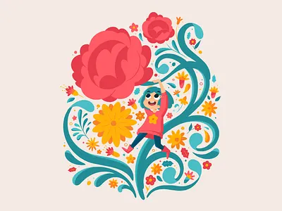 Flower girl 2d character design color cute digital flowers girl girl character happy illustration ipad plants procreate spring study texture