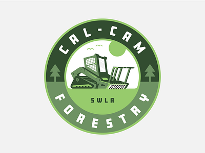 Cal-Cam Forestry Services Badge branding drainage excavator flat design forest forestry heavy equipment land clearing land development logo design minimal outdoors property skid steer tractor trees