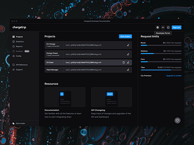 Chargetrip API Dashboard api blog car create dark dashboard develop explore light tech