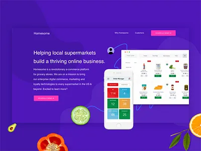 GetHomeSome Landing Page brand identity branding concept crunchbase ecommerce food fruits grocery app illustration interface landing landing page shopping supermarket ui ux design vector vegetarian web app website