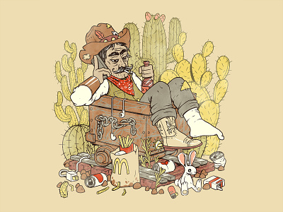 Desert City No. 6 art cactus character design cowboy desert design illustration mine cart