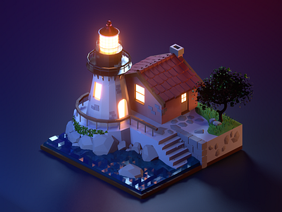 Lighthouse 3d 3d art 3d illustration 3d model 3d modeling art blender design isometric lighthouse low poly ocean oceanic see