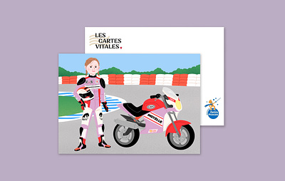 Les Cartes Vitales charity illustration illustrator motorbike motorcyle nonprofit postcard postcard design race speed