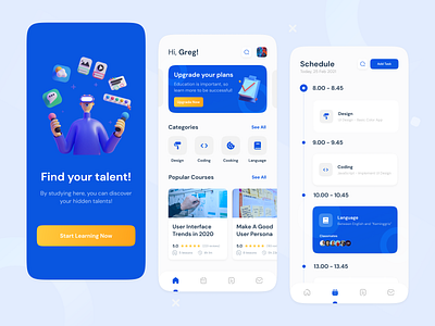 Course App android app application blue clean dashboard ui design fresh illustration mobile mobile app design
