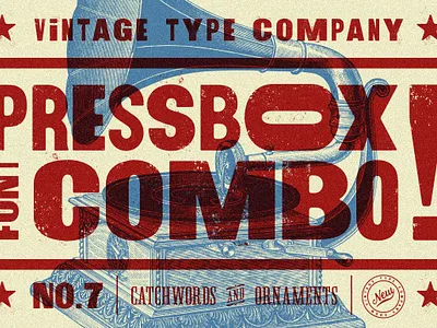 Press Box Font Combo americana block bold circus combo condensed decorative display family inked letterpress metal press box font combo retro sans serif spurs type vintage wood