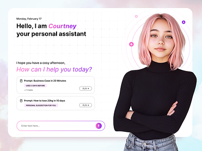 Courney Ai Agent - Personal Assistant Chatbot Web App ai ai agent ai platform ai prompt ai tasks chat ai chatbot concept courtney ai generative ai language model product design robot saas ui ux web app