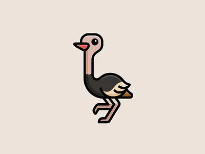 Ostrich adorable animal bird branding cartoony character cute friendly fun geometric identity illustrative kids logo mascot minimalist ostrich outline playful simple