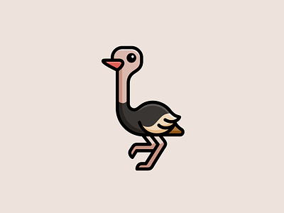 Ostrich adorable animal bird branding cartoony character cute friendly fun geometric identity illustrative kids logo mascot minimalist ostrich outline playful simple