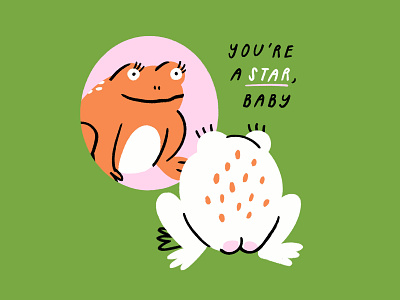 You're a Star, Baby 🐸✨🧘🏼‍♀️ baby design doodle frog funny illo illustration lol meme mirror procreate sketch star