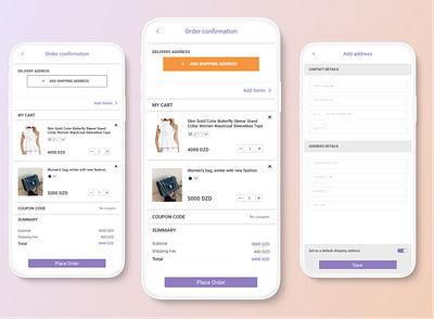 Checkout process for an e-commerce mobile app. checkout ecommerce mobile ui uidesign ux uxdesign uxui