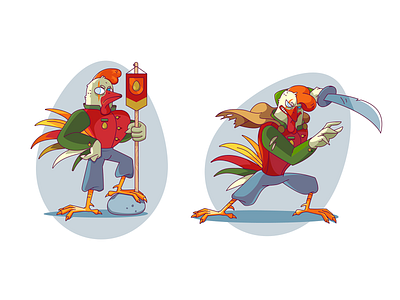 Rooster 2 dynamic pose illustration illustrator painted rooster vector illustration