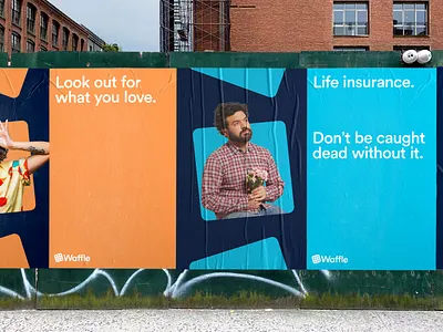 Waffle – Live Life. Bring Waffle. ads advert brand brand design brand identity branding branding agency branding concept branding design company design insurance insurance app insurance company ooh waffle