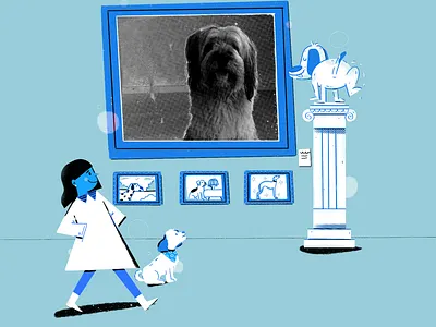Dog Museo blue blue and white blueprint colorfull digitalart doglover dogs drawing editorial editorial illustration flat girl character illustration procreate art vector