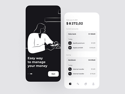 Noko bank android apple bank blackandwhite branding color design ios mobile monochrome ui uidesign ux vector