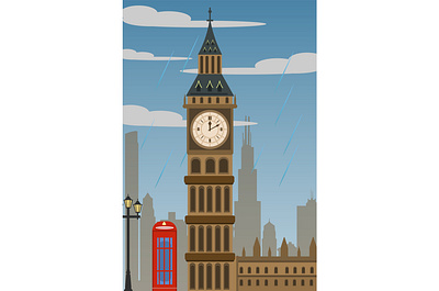 London big ben british building design england illustration lamppost london rain red resident uk