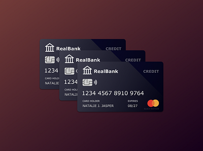 RealBank credit card mockups with chip and contactless banking card concept creditcard debitcard design inspiration mockup