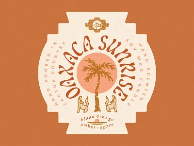 Oaxaca Sunrise Candle Label candle candle label candle packaging desert desert candle desert illustration oaxaca oaxaca sunrise oaxaca sunrise palm tree sunrise