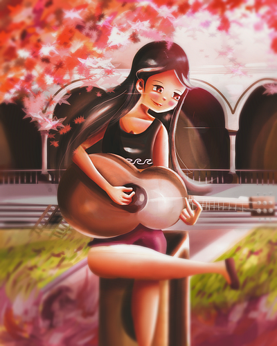 LA FLOR DE LA CANELA digital art guitar illustrations musician peru