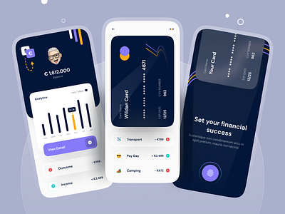 🤑 Personal Banking - Mobile App 🤑 bank bank app banking banking app chart credit card dark app dark bank dark ui dashboad finance fingerprint mobile app mobile app design mobile banking mobile dashboard onboarding