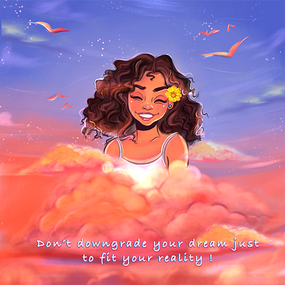 illustration | Dreamer art characterdesign cloud curly hair design digital illustration dream big dreaming happiness happy smile illustration kids illustration procreate sky sunflower vector weather