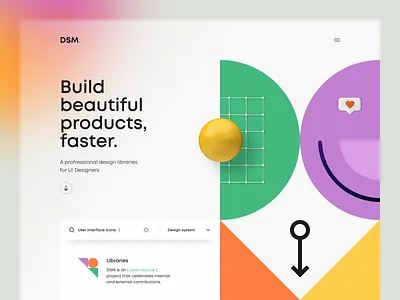 DSM – Hero Header v4 3d 3d illustration clean design system dropdown geometric geometry glassmorphism gradient icon illustration minimal navigation bar pattern search box typography ui ui design ux ux design