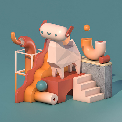 Woof 3d 3d art 3d design 3d modeling c4d cinema4d design illustration isometric