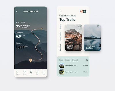 Hiking APP app app design colors filter ui hiking ios national park nature navigation bar tag travel app traveling typogaphy ui ui design
