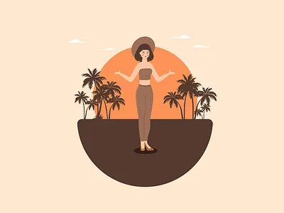 Cute girl on beach beach beatiful cute design flat girl illustration smile summer vector