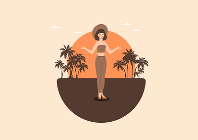 Cute girl on beach beach beatiful cute design flat girl illustration smile summer vector