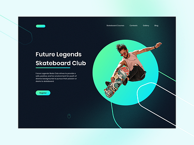 Skateboard Hero Header glassmorphism gradient hero header man skateboard ui ui design uidesigner uiux web design