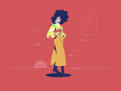 Girl on the street character design flat illustration vector web illustration