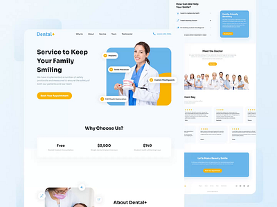 Dental Landing Page animation animations blue clinic website dental dental clinic design doctor landingpage medical app medical landing page prototype prototype animation ui uidesign web animation web design website design yellow