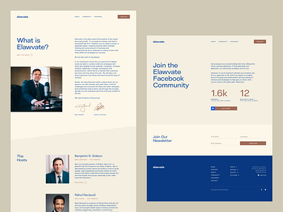Elawvate | Desktop about branding community facebook footer hosts law law firm lawyer legal logo newsletter podcast team ui ux