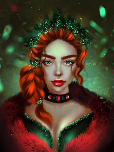 Christmas girl artist artwork christmas christmas girl christmas tree drawing illustration magic magic girl portrait portrait illustration portrait painting tree