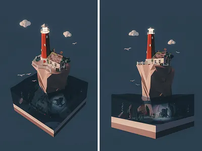 Lighthouse at sunset hour 3d architecture illustration landscape lighthouse low poly lowpoly sunset