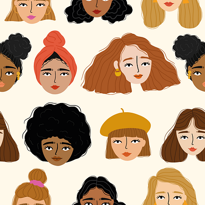 Faces pattern design faces girls illustration pattern surfacepattern surfacepatterndesign