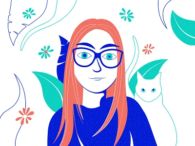 Self portrait cat face foliage glasses hair illustration leaves nature self portrait