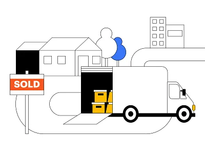 New adventures city country house moving sign trees truck