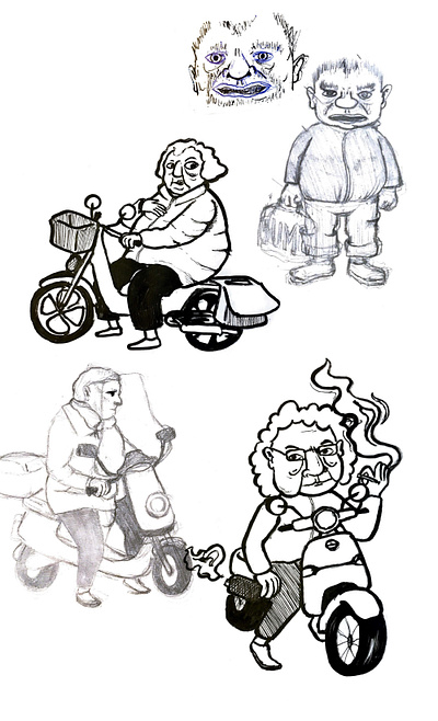 Elderly on scooters 02 character drawing elderly illustration motorcycle project research school scooter scooters