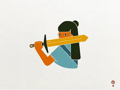 Distrust of the Swordswoman character charadesign hero illustration persian print risoprint simple soldier sword swordsman texture warrior