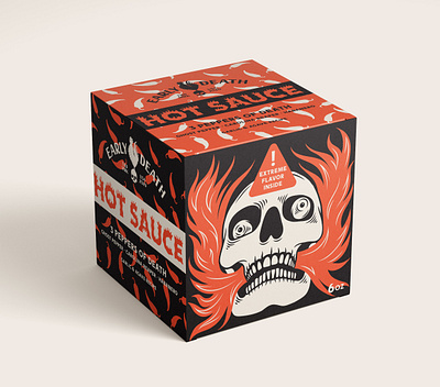 Early Death / Hot Sauce box design branding carolina reaper chilli death drawing early death fire flavor food packaging design ghost pepper habanero hot sauce illustration package design pepper roster skull trade mark