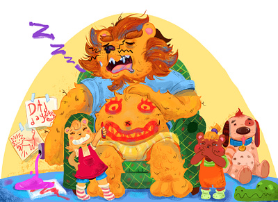 Happy lion daddy day characterdesign characters childrens book cover art illustration kidlit kidlitart