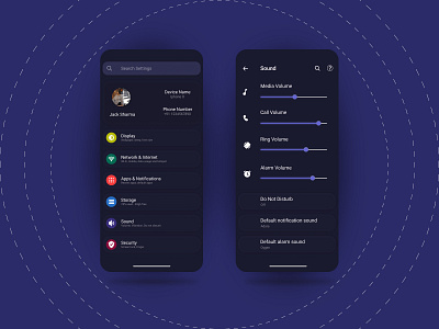 Settings Dark UI figma mobile design xd design