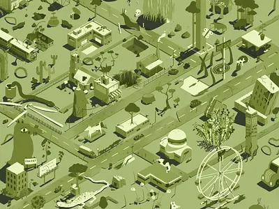 Green City Empty World collaboration dystopia empty city green green living isometric city isometric illustration lockdown metro 2033 mutated nature nature reclaiming city organic post apocalyptic reclaiming