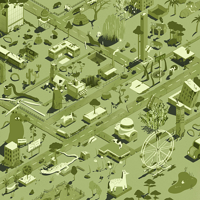 Green City Empty World collaboration dystopia empty city green green living isometric city isometric illustration lockdown metro 2033 mutated nature nature reclaiming city organic post apocalyptic reclaiming