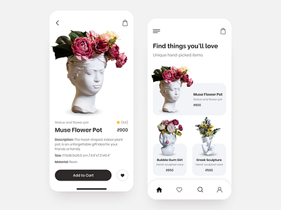 Online store app account app button cart description ecommerce flower flowers mobile mobile app online shop online store pot price product product page review store store app