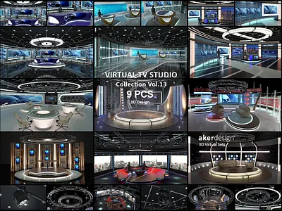 Virtual TV Studio Sets - Collection Vol 13 - 9 PCS DESIGN 3d broadcast cnn design light stage stand studio television tv